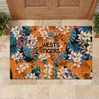 Wests Tigers Rubber Doormat Tropical Hibiscus Floral Pattern With Orange And Black Accents