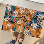 Wests Tigers Rubber Doormat Tropical Hibiscus Floral Pattern With Orange And Black Accents