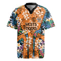 Wests Tigers Rugby Jersey Tropical Hibiscus Floral Pattern With Orange And Black Accents
