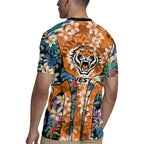 Wests Tigers Rugby Jersey Tropical Hibiscus Floral Pattern With Orange And Black Accents