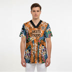 Wests Tigers Scrub Top Tropical Hibiscus Floral Pattern With Orange And Black Accents
