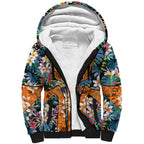 Wests Tigers Sherpa Hoodie Tropical Hibiscus Floral Pattern With Orange And Black Accents