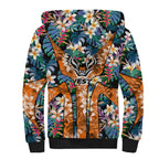 Wests Tigers Sherpa Hoodie Tropical Hibiscus Floral Pattern With Orange And Black Accents