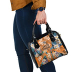 Wests Tigers Shoulder Handbag Tropical Hibiscus Floral Pattern With Orange And Black Accents