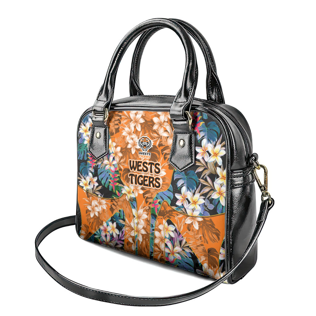 Wests Tigers Shoulder Handbag Tropical Hibiscus Floral Pattern With Orange And Black Accents