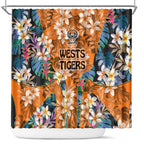 Wests Tigers Shower Curtain Tropical Hibiscus Floral Pattern With Orange And Black Accents