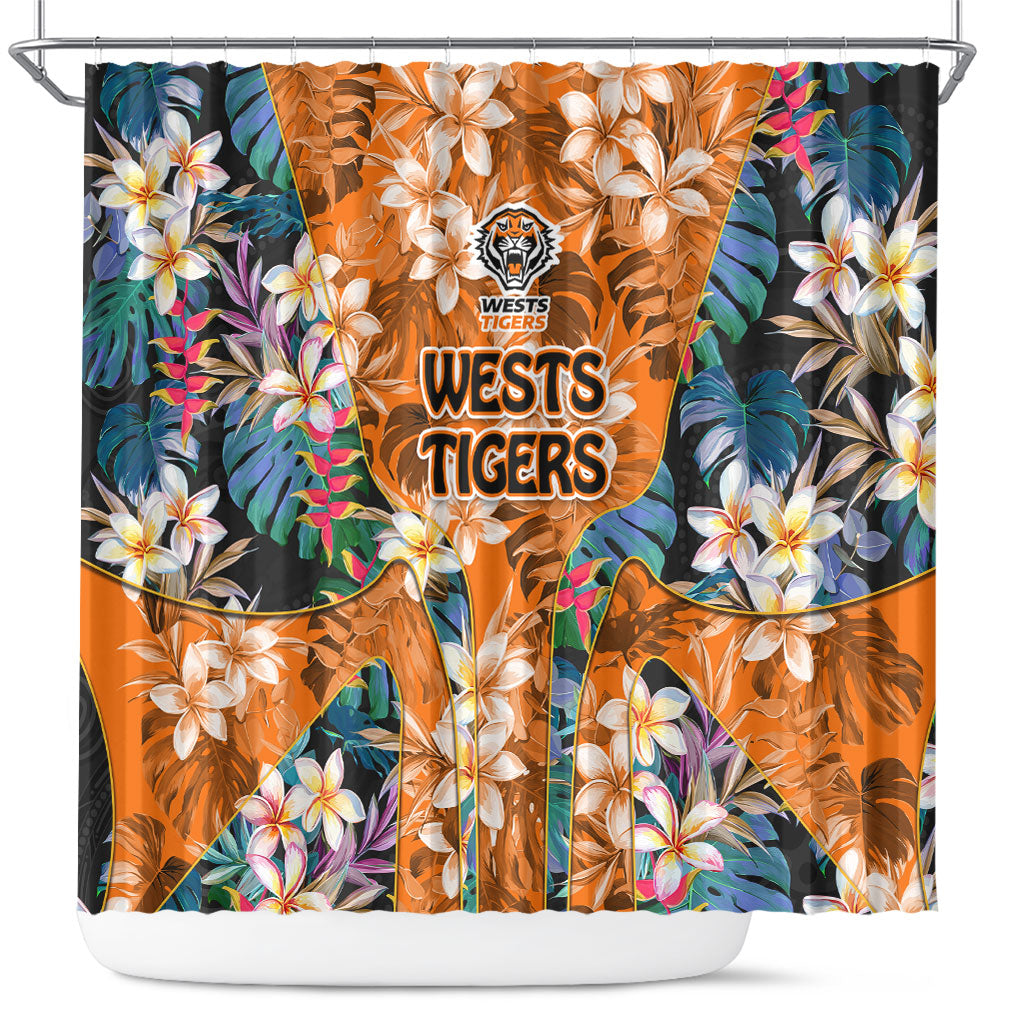 Wests Tigers Shower Curtain Tropical Hibiscus Floral Pattern With Orange And Black Accents