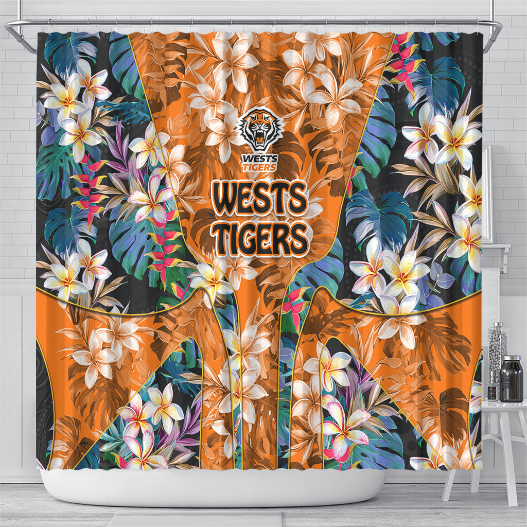 Wests Tigers Shower Curtain Tropical Hibiscus Floral Pattern With Orange And Black Accents