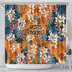Wests Tigers Shower Curtain Tropical Hibiscus Floral Pattern With Orange And Black Accents