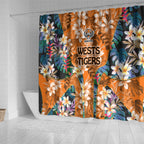Wests Tigers Shower Curtain Tropical Hibiscus Floral Pattern With Orange And Black Accents