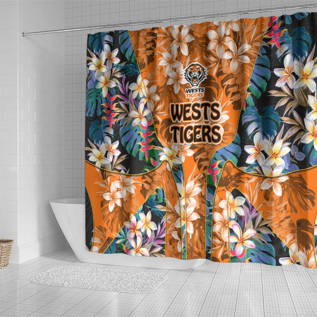 Wests Tigers Shower Curtain Tropical Hibiscus Floral Pattern With Orange And Black Accents