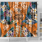 Wests Tigers Shower Curtain Tropical Hibiscus Floral Pattern With Orange And Black Accents