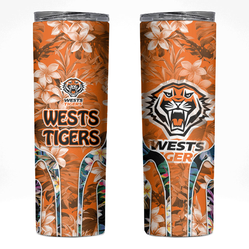 Wests Tigers Skinny Tumbler Tropical Hibiscus Floral Pattern With Orange And Black Accents