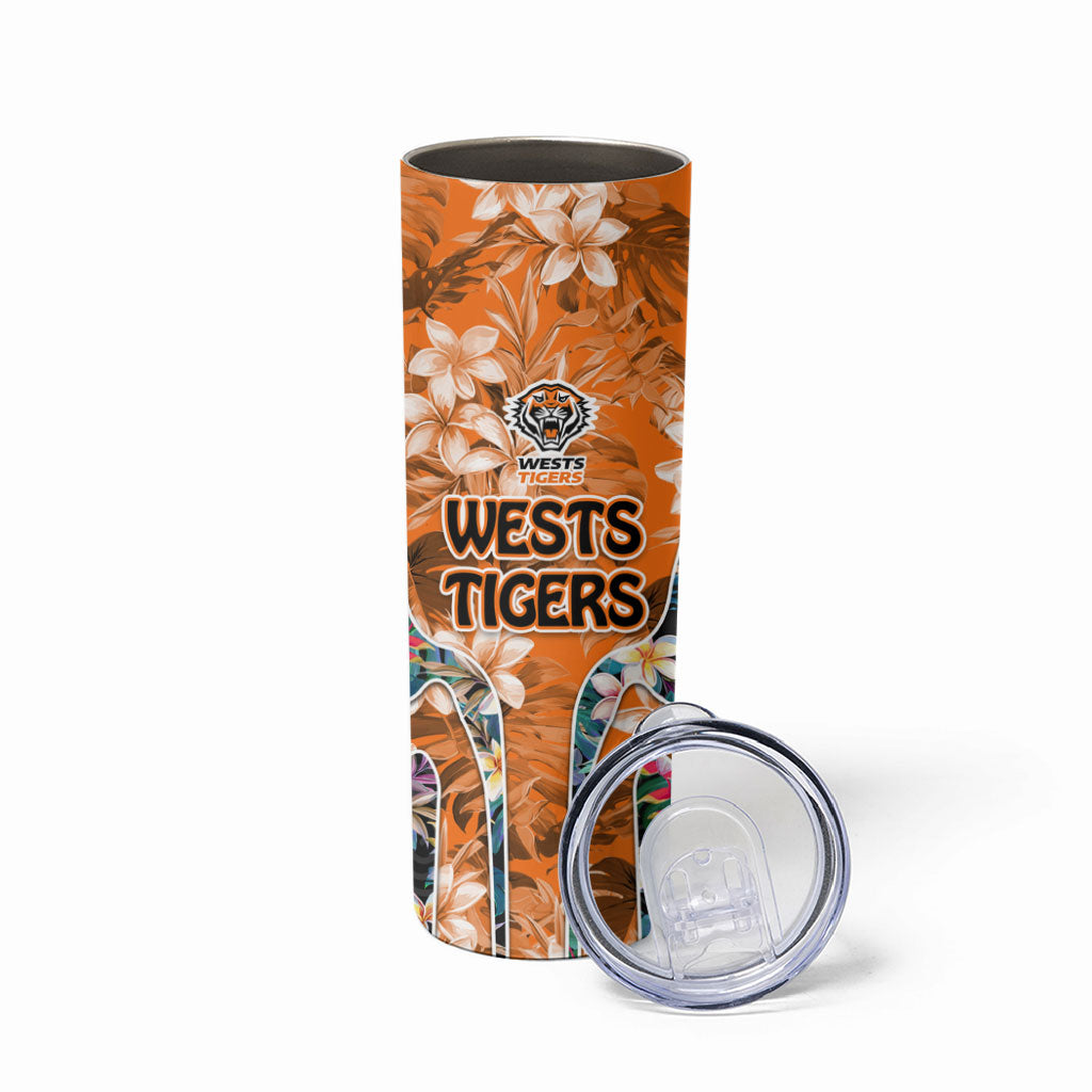 Wests Tigers Skinny Tumbler Tropical Hibiscus Floral Pattern With Orange And Black Accents