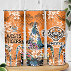 Wests Tigers Skinny Tumbler Tropical Hibiscus Floral Pattern With Orange And Black Accents