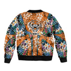 Wests Tigers Sleeve Zip Bomber Jacket Tropical Hibiscus Floral Pattern With Orange And Black Accents