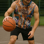 Wests Tigers Sleeveless Hoodie Tropical Hibiscus Floral Pattern With Orange And Black Accents