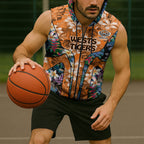 Wests Tigers Sleeveless Zip Hoodie Tropical Hibiscus Floral Pattern With Orange And Black Accents
