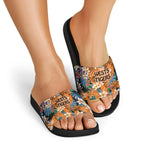 Wests Tigers Slide Sandals Tropical Hibiscus Floral Pattern With Orange And Black Accents