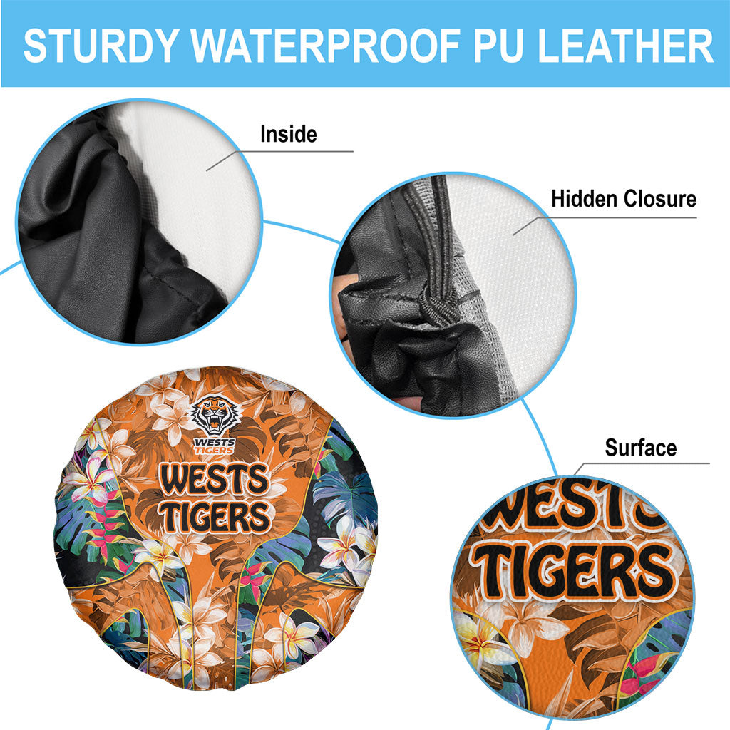 Wests Tigers Spare Tire Cover Tropical Hibiscus Floral Pattern With Orange And Black Accents
