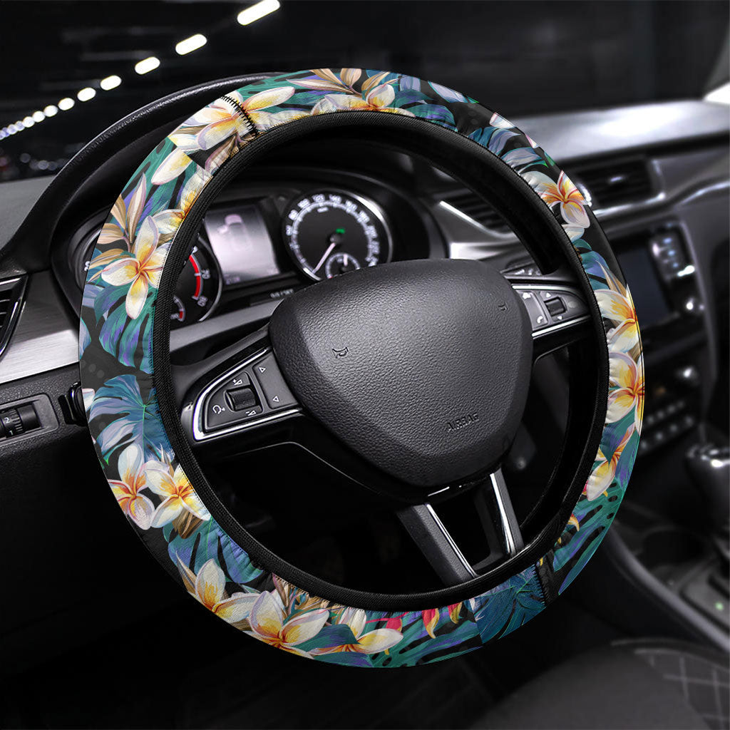 Wests Tigers Steering Wheel Cover Tropical Hibiscus Floral Pattern With Orange And Black Accents