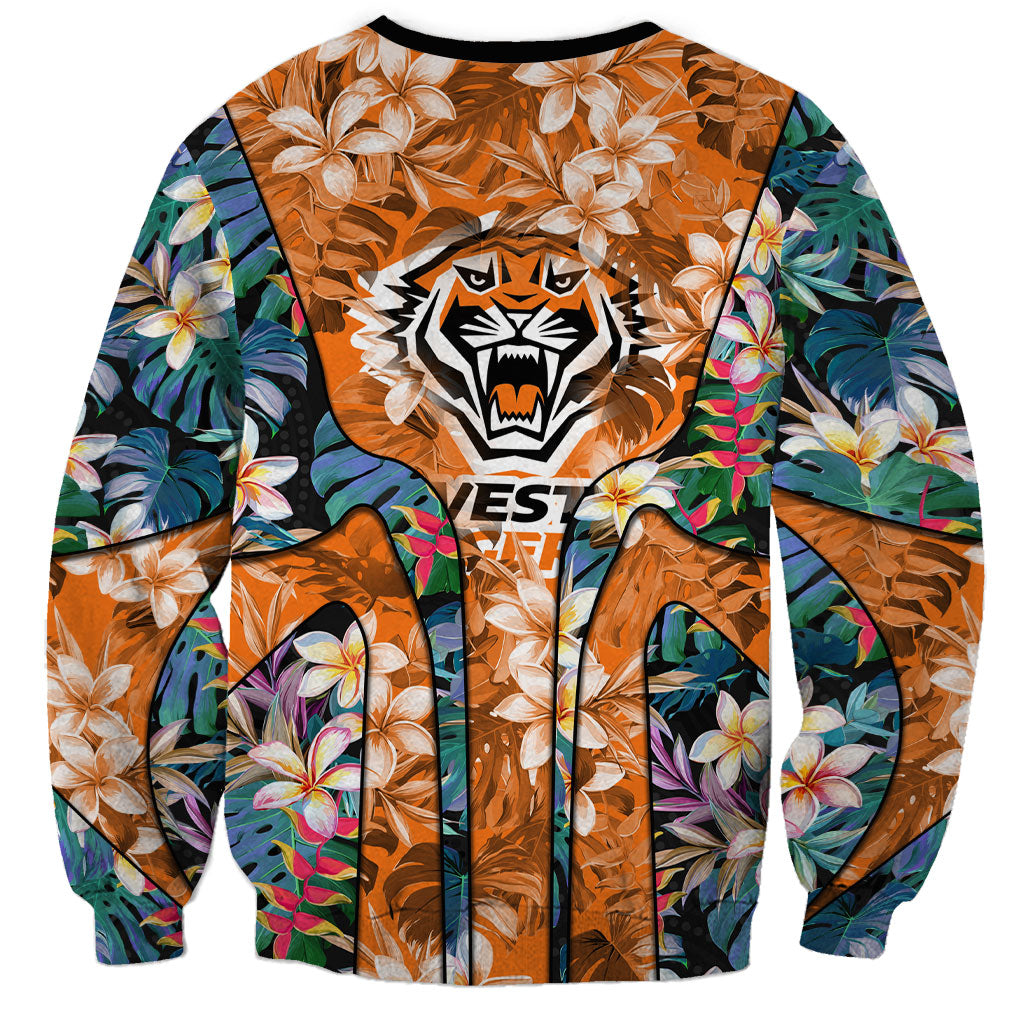 Wests Tigers Sweatshirt Tropical Hibiscus Floral Pattern With Orange And Black Accents