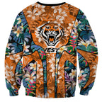 Wests Tigers Sweatshirt Tropical Hibiscus Floral Pattern With Orange And Black Accents