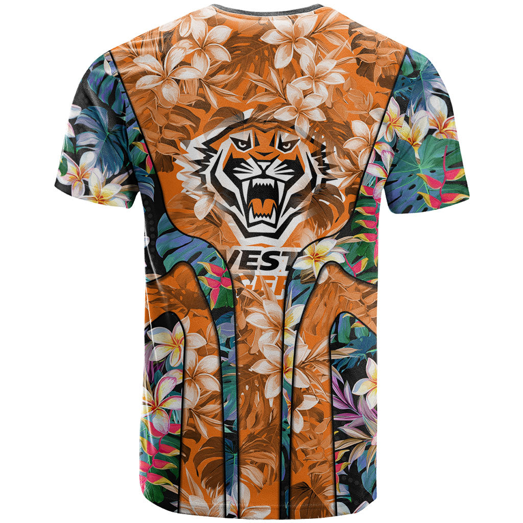 Wests Tigers T Shirt Tropical Hibiscus Floral Pattern With Orange And Black Accents