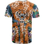 Wests Tigers T Shirt Tropical Hibiscus Floral Pattern With Orange And Black Accents