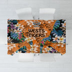 Wests Tigers Tablecloth Tropical Hibiscus Floral Pattern With Orange And Black Accents