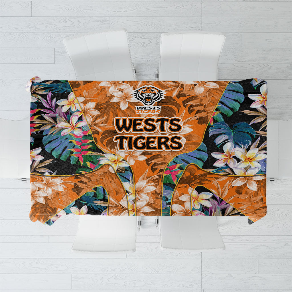 Wests Tigers Tablecloth Tropical Hibiscus Floral Pattern With Orange And Black Accents