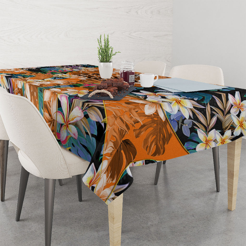 Wests Tigers Tablecloth Tropical Hibiscus Floral Pattern With Orange And Black Accents