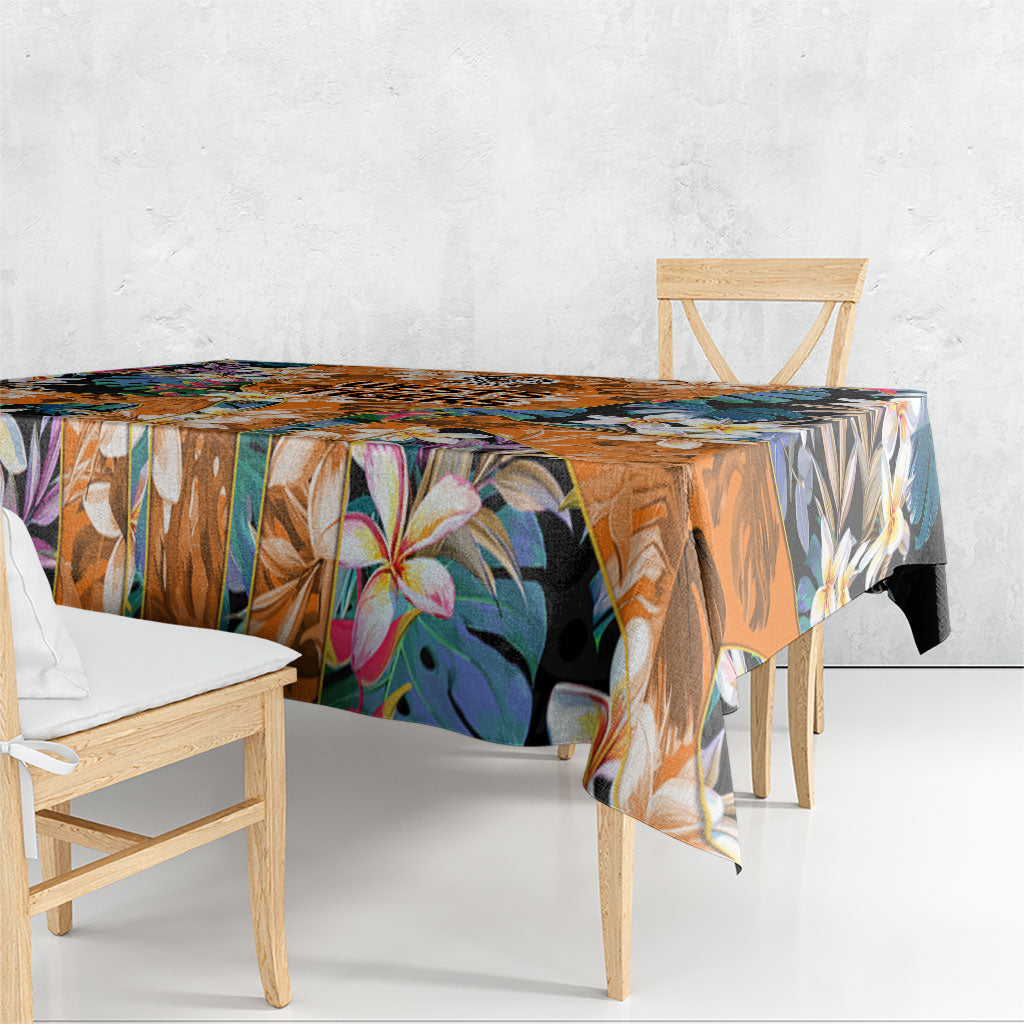 Wests Tigers Tablecloth Tropical Hibiscus Floral Pattern With Orange And Black Accents