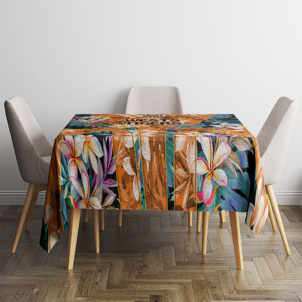 Wests Tigers Tablecloth Tropical Hibiscus Floral Pattern With Orange And Black Accents