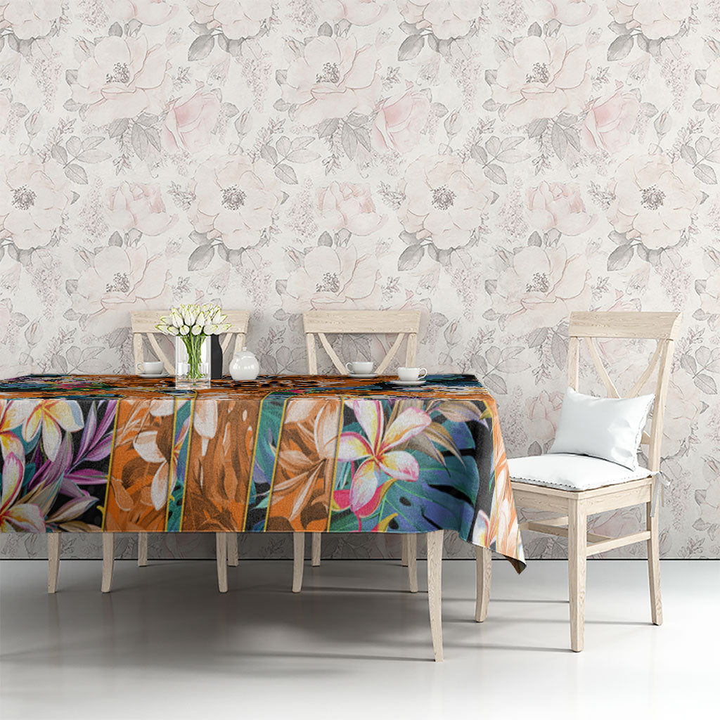 Wests Tigers Tablecloth Tropical Hibiscus Floral Pattern With Orange And Black Accents