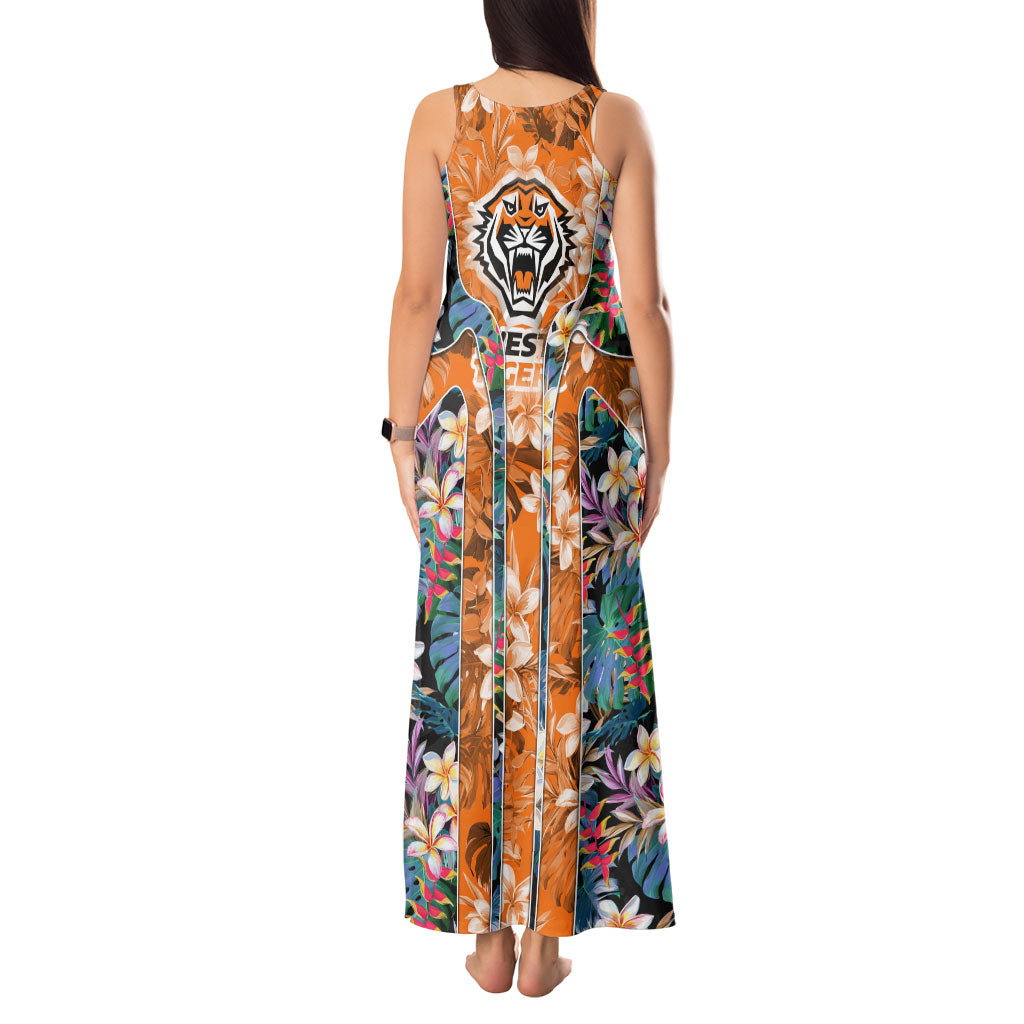 Wests Tigers Tank Maxi Dress Tropical Hibiscus Floral Pattern With Orange And Black Accents
