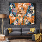 Wests Tigers Tapestry Tropical Hibiscus Floral Pattern With Orange And Black Accents