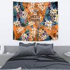Wests Tigers Tapestry Tropical Hibiscus Floral Pattern With Orange And Black Accents