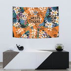 Wests Tigers Tapestry Tropical Hibiscus Floral Pattern With Orange And Black Accents