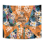 Wests Tigers Tapestry Tropical Hibiscus Floral Pattern With Orange And Black Accents