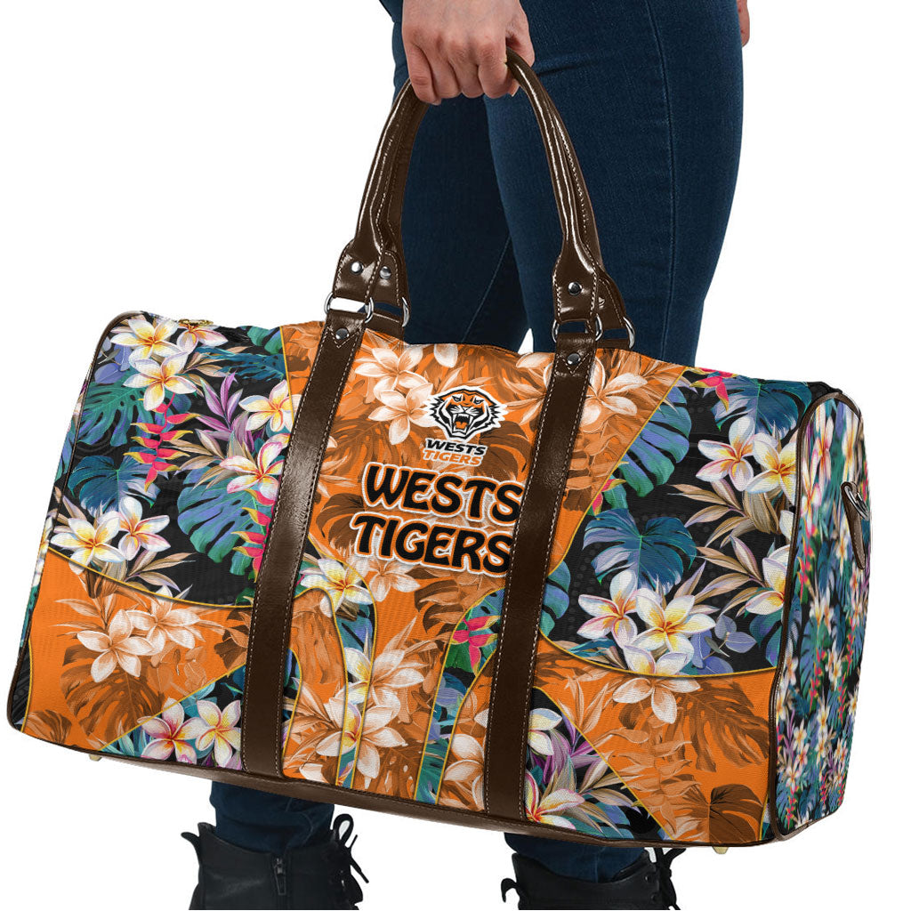 Wests Tigers Travel Bag Tropical Hibiscus Floral Pattern With Orange And Black Accents
