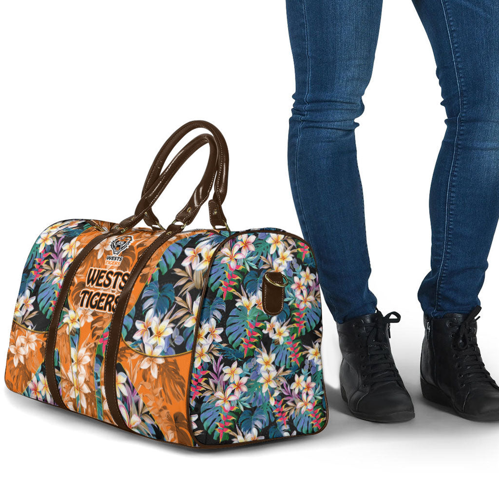 Wests Tigers Travel Bag Tropical Hibiscus Floral Pattern With Orange And Black Accents