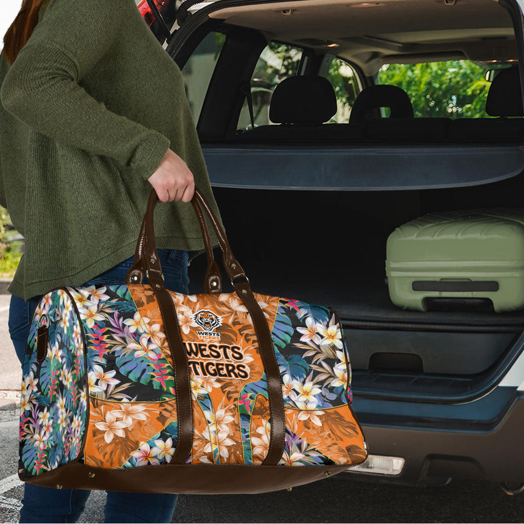 Wests Tigers Travel Bag Tropical Hibiscus Floral Pattern With Orange And Black Accents