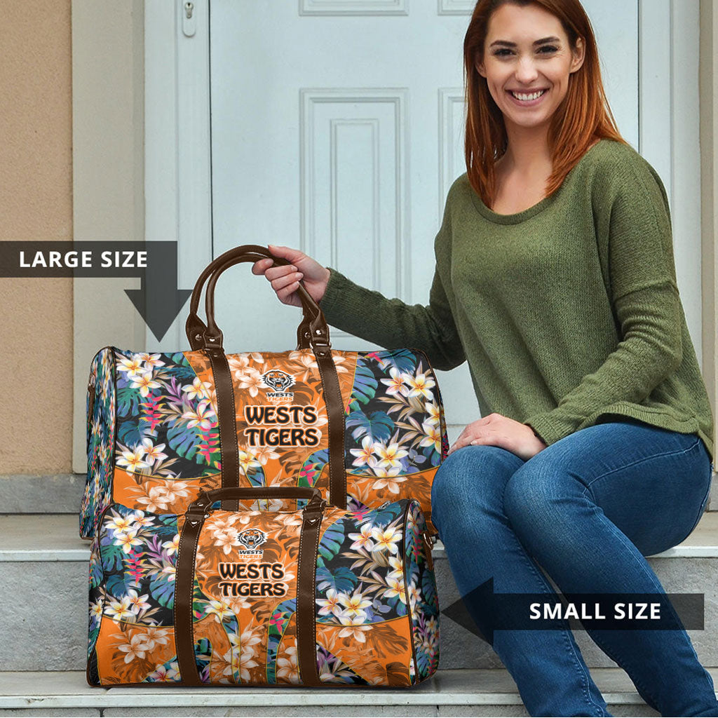 Wests Tigers Travel Bag Tropical Hibiscus Floral Pattern With Orange And Black Accents