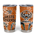 Wests Tigers Tumbler Cup Tropical Hibiscus Floral Pattern With Orange And Black Accents