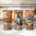 Wests Tigers Tumbler Cup Tropical Hibiscus Floral Pattern With Orange And Black Accents