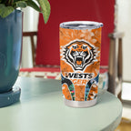 Wests Tigers Tumbler Cup Tropical Hibiscus Floral Pattern With Orange And Black Accents