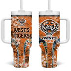 Wests Tigers Tumbler With Handle Tropical Hibiscus Floral Pattern With Orange And Black Accents
