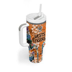 Wests Tigers Tumbler With Handle Tropical Hibiscus Floral Pattern With Orange And Black Accents