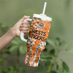 Wests Tigers Tumbler With Handle Tropical Hibiscus Floral Pattern With Orange And Black Accents